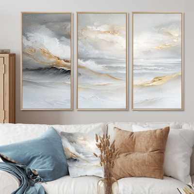 «Pure Golden Minimalisme Coastal Landscape II», art mural plage - ensemble de 3