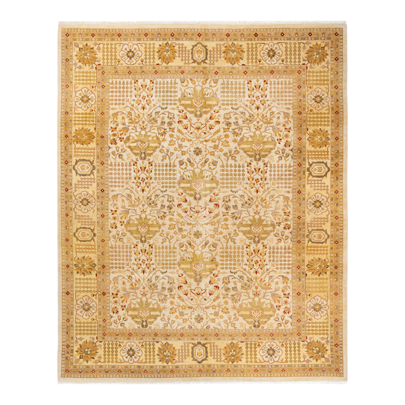 Tapis ivoire noué à la main de conception unique 8 pi 1 po x 10 pi 1 po Keenan