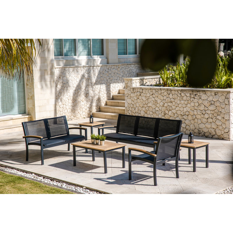 SoHo 40" Rectangle Teak Aluminum Outdoor Coffee Table, Black