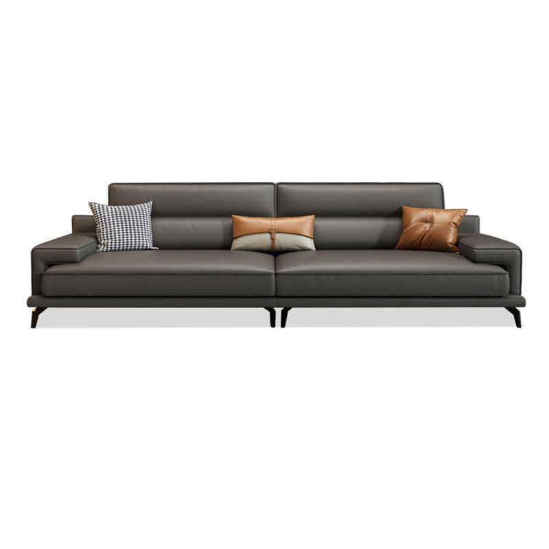 Canapé modulaire gris foncé en cuir véritable, H 31,5 po x l 102,36 po x P 34,25 po, Gris foncé