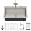 Évier de cuisine en acier inoxydable à simple cuve 30 x 22 de 30 po avec robinet coulissant, distributeur de savon et ensemble de bonde - Fabrication T304 de calibre 16 pour un plateau supérieur durable