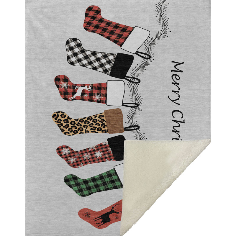Addison Machine Washable Sherpa Christmas Stockings Throw Blanket