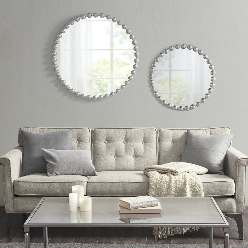 Marlowe Beaded Round Wall Mirror, Silver, 36" x 36"