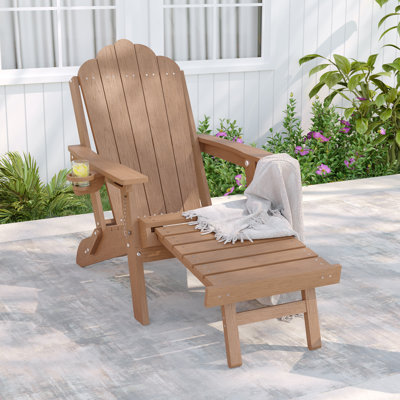 Fauteuil Adirondack toutes saisons en PEHD avec repose-pieds, foyer à 3 positions réglable et pliable avec porte-gobelet pour pelouse, terrasse, bord de piscine