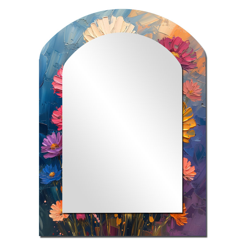 Collage de fleurs de pissenlit blanc mauve II - miroir décoratif arche de pissenlit, miroir mural asymétrique traditionnel, impression sur métal