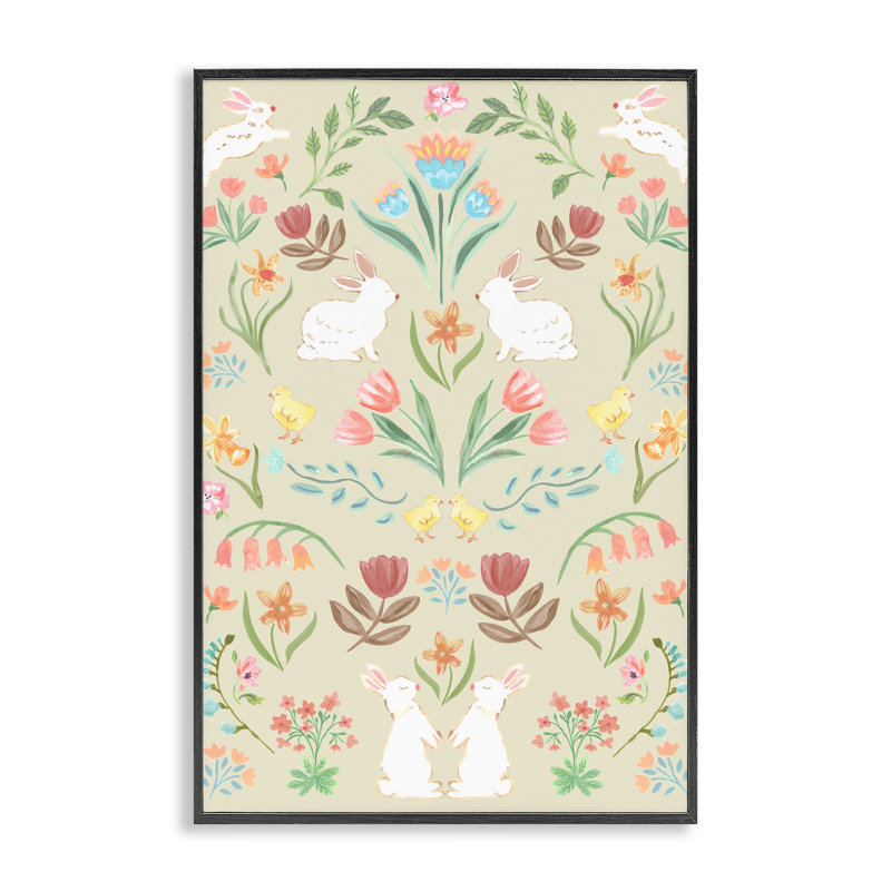 Giclée symétrique encadrée de Pâques, design par Corinne Haig, H 18 po x l 12 po, Giclée encadrée noir minuit