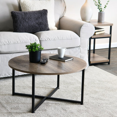 Jamestown Round Coffee Table Ashwood Rustic Wood Grain and Metal Frame