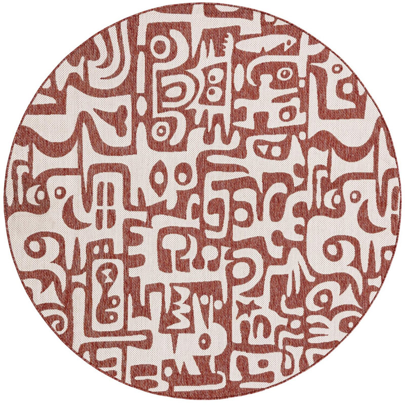 Tapis rouge rouille Aucun, Rond 7 pi 10 po