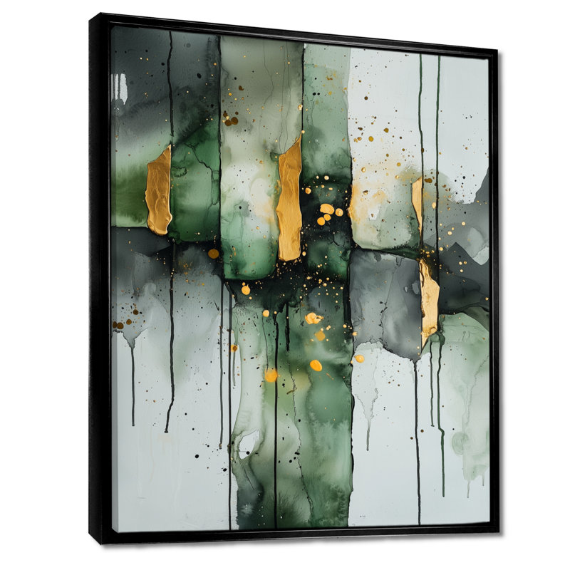 Impressions sur toile Gertz Gold Green Ethereal, Noir, Reproduction avec cadre flottant, H 20 po x l 12 po