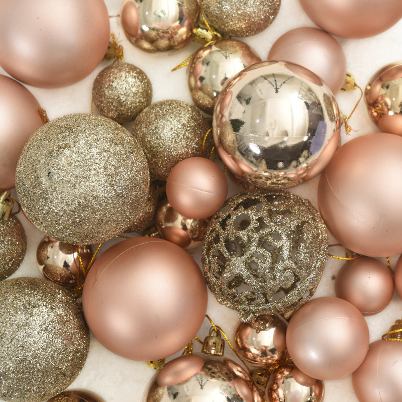 Christmas Ball Set with Peak and 150 LEDs, Rose Gold