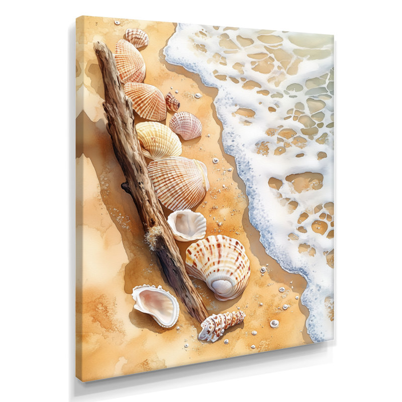 Toile ondulée océanique, art mural plage tropicale, coquillages sur la plage de sable, H 32 po x l 24 po, Toile tendue