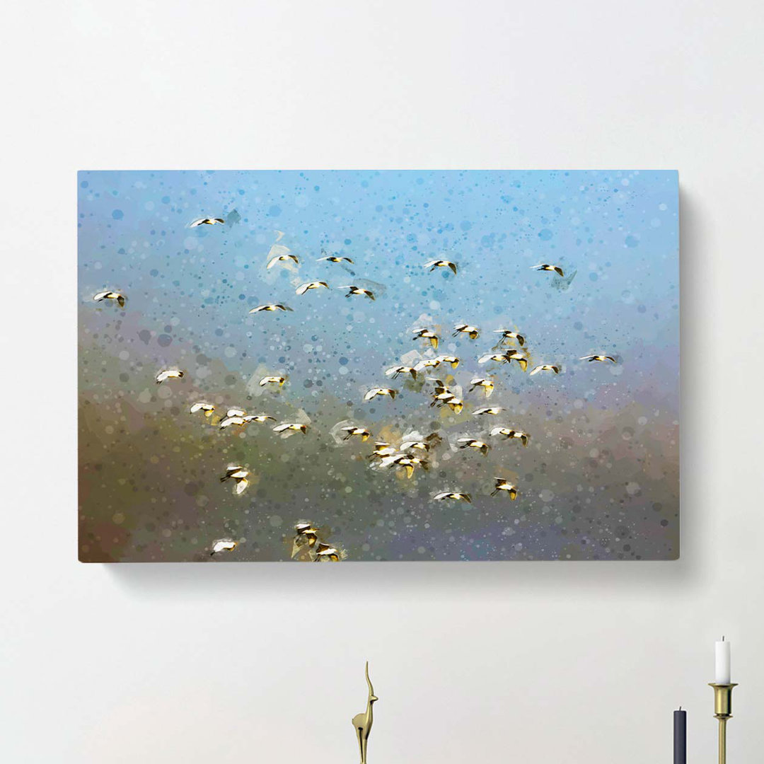A Flock Of Egrets In Abstract - Wrapped Canvas
