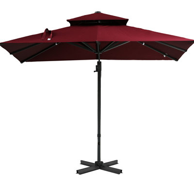 10Ft Offset Patio Umbrella, Red - Hanging Cantilever, 360 Rotatable, Tilt, Square, Aluminum Base For Veranda Umbrella 360-Degree Rotation, Tilt Function, Soup Festival