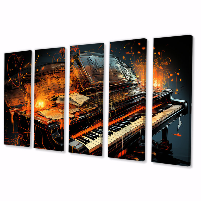 Athol - art mural piano pour le salon, 5 pièces, H 32 po x l 80 po