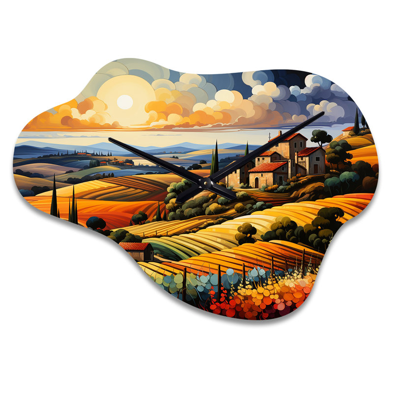 Italie Italie Toscane Vineyard V - Sculpture en forme d'horloge murale orange, Petit