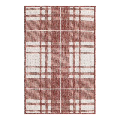 Tereon Plaid Machine Made Power Loom Polypropylene Plastic Area Rug in Red/White