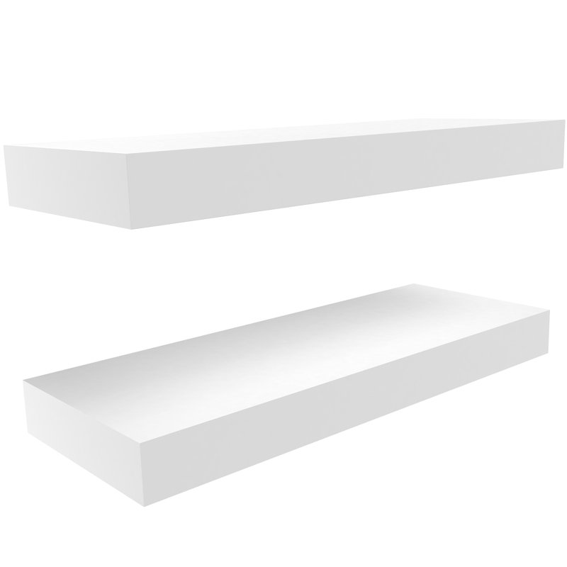 White Veneered 16" Floating Wall Shelves with Invisible Brackets, 2-Pack