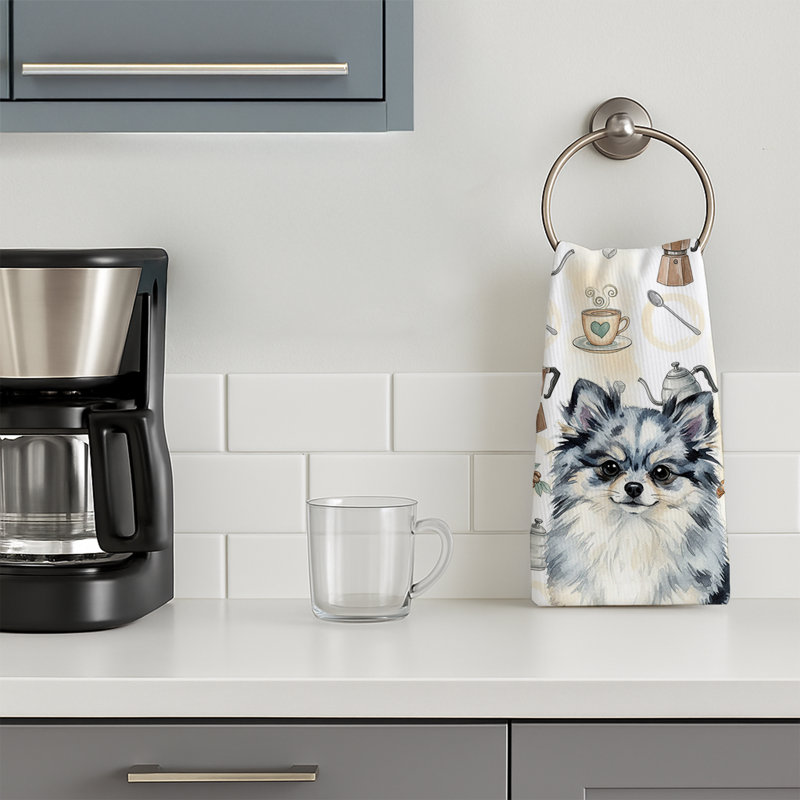 Blue Merle Pomeranian Coffee Bar Kitchen Towel, Blue Merle Pomeranian