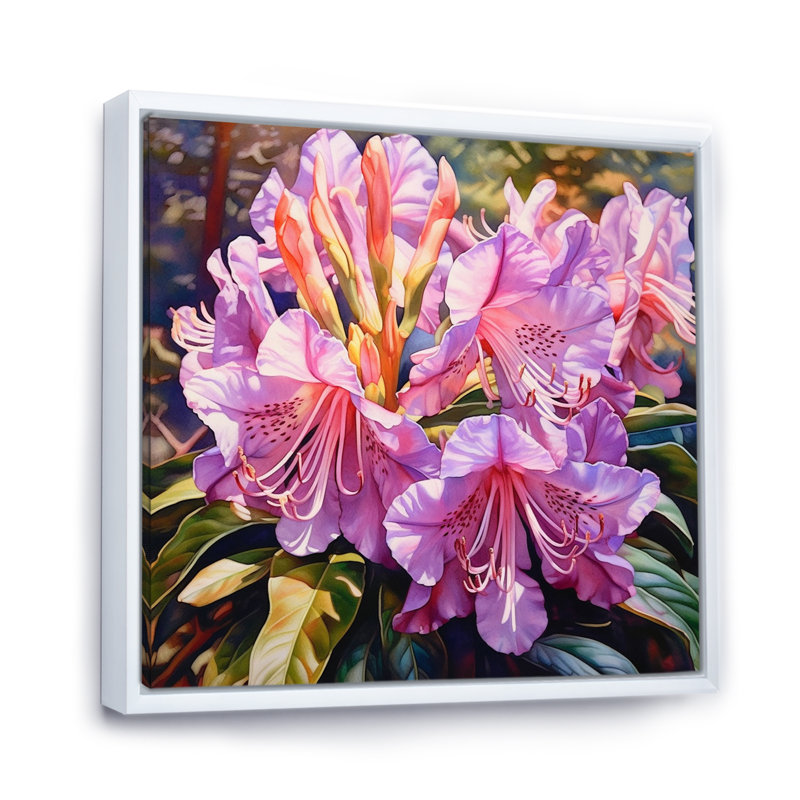 Fleurs de rhododendron mauve sur toile, Cadre flottant blanc, H 30 po x l 30 po x P 1 po