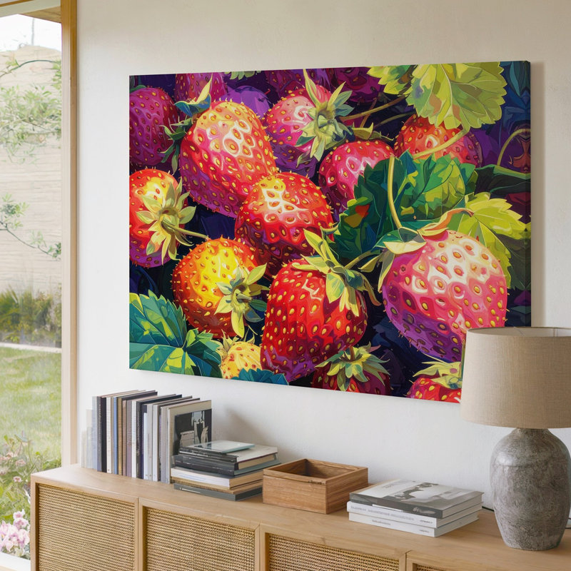 Art mural sur toile, fraise psychédélique, H 11 po x l 14 po