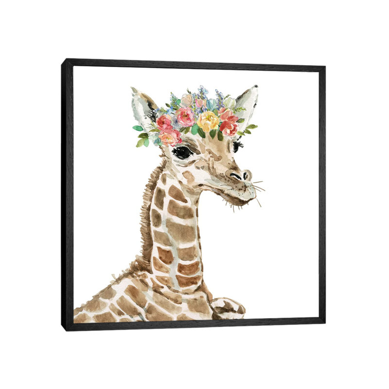 Savannah Giraffe by Carol Robinson - Painting on Canvas, 45.72 cm H x 45.72 cm W, Black Framed