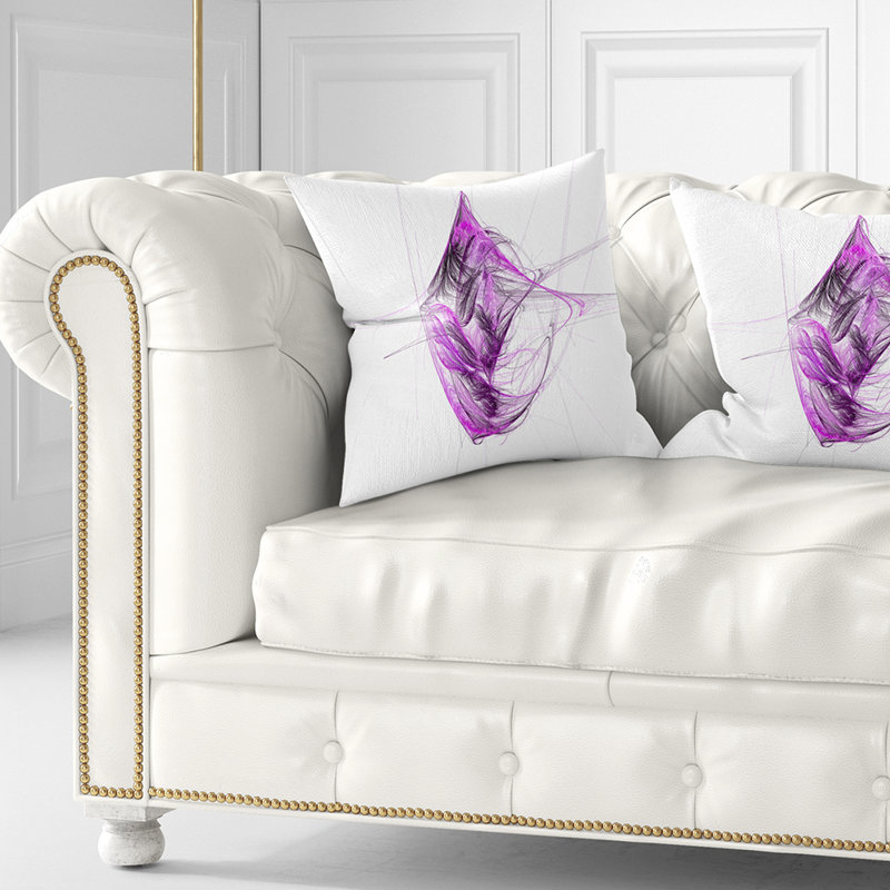 Mauve sur fond blanc fractal - coussin imprimé abstrait, 16 po x 1 po, Coussin décoratif