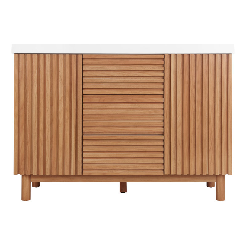 Ensemble de meuble-lavabo simple 47,2 po, lavabo en résine SMC, armoire en panneau de fibres à densité moyenne avec pieds en bois massif, quincaillerie à fermeture en douceur, tablettes réglables