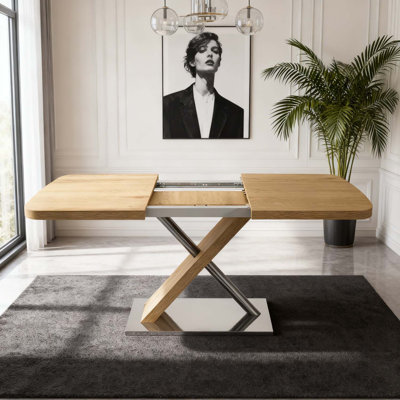 Simple Design Dining Table,With Cross Metal Base