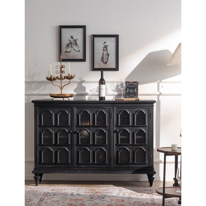 Mid-Century Style Solid Wood Tempered Glass Sideboard