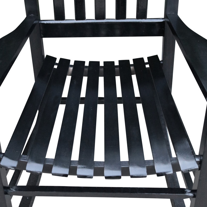 Chaise berçante en bois massif noir, avec siège et accoudoirs confortables, dossier à lattes ferme, instructions d'assemblage faciles, capacité de poids de 250 lb, bois robuste requis, peut supporter
