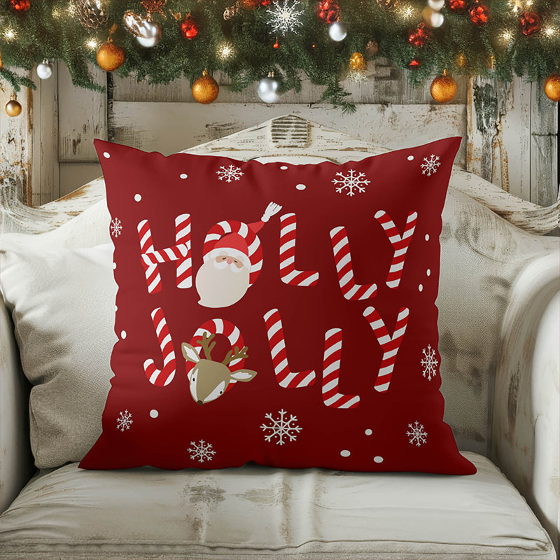 Coussin Holly Jolly, Rouge, Carré 16 po