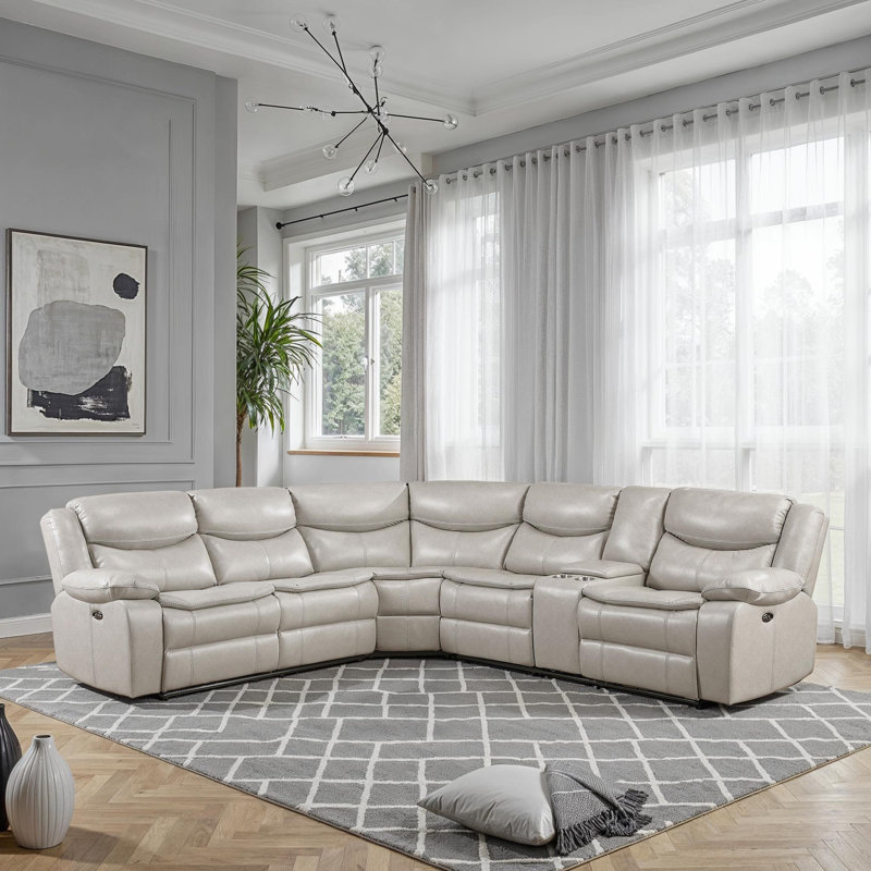 Nadalia 99.5" Modern & Contemporary 3-Piece Breathable Faux Leather Power Reclining Sectional with One-Touch Power Control, Storage Console with USB Ports & 3 Recliners