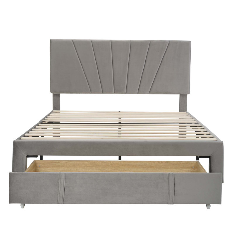 Grand lit plateforme avec rangement Carshalt, gris