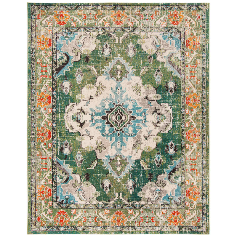 Almyra Oriental Area Rug, Rectangle 2' x 3', Forest Green/Light Blue