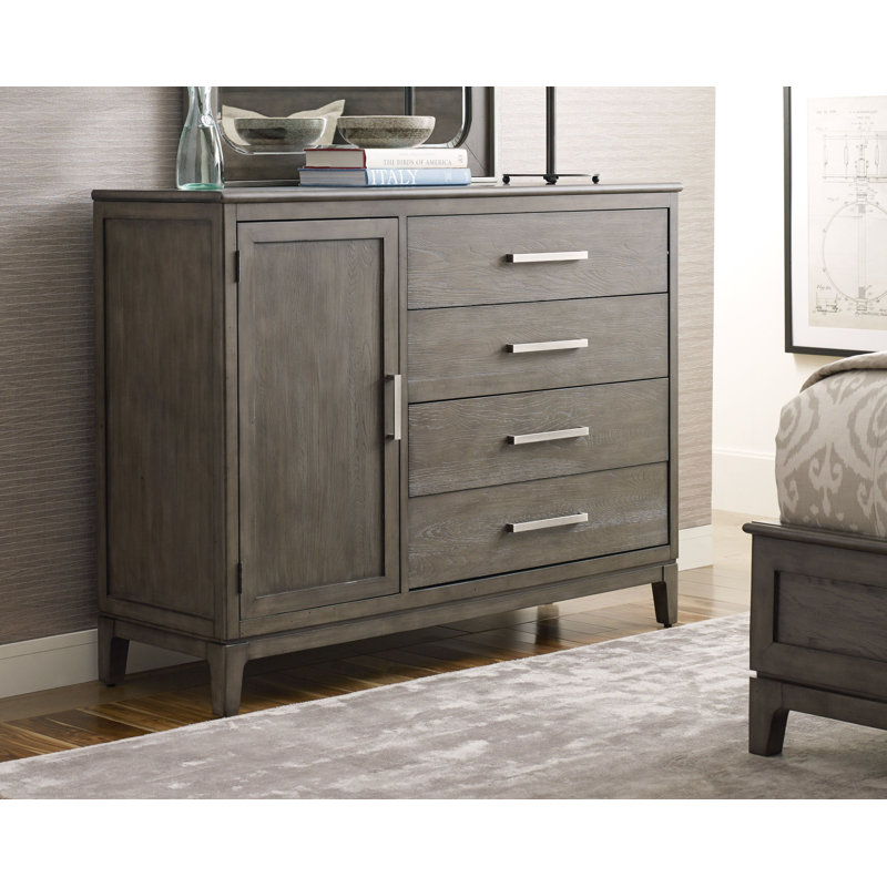 Commode combinée en bois massif à 4 tiroirs Gennadi