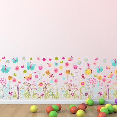 Décalcomanie murale à jupe de fleurs et papillonss colorées