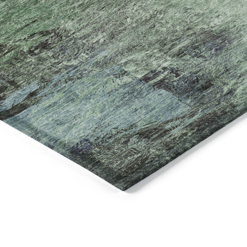 Tapis d'extérieur lavable abstrait vert et brun 5 pi x 8 pi