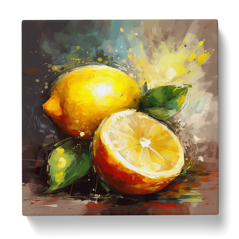 Lemon Fruit Gestural Art - Wrapped Canvas Print, 35cmH x 35cmW