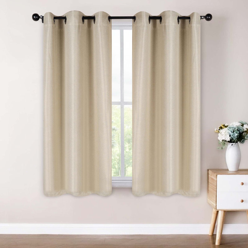 Polyester Thermal Insulated Room Darkening Curtain Panels, Beige, 42" W x 63" L
