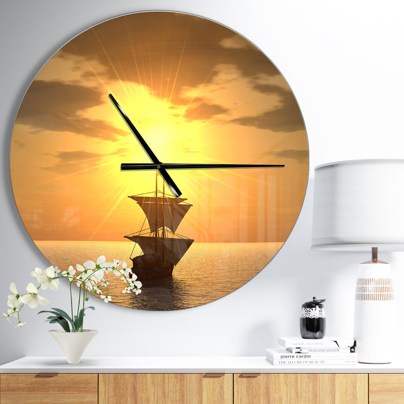 Ship and Sunset - Horloge murale moderne, Moyen