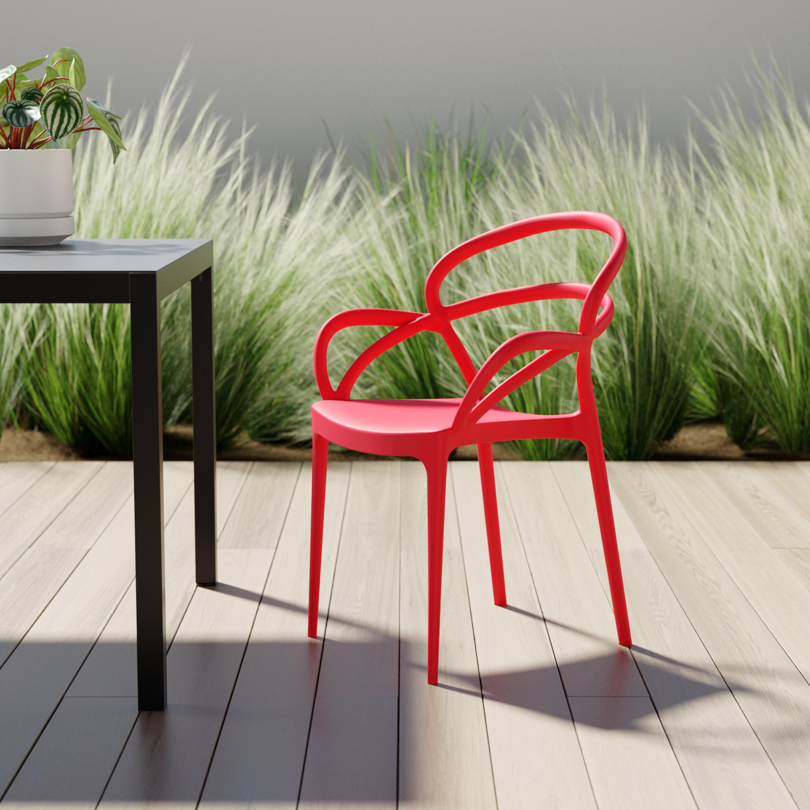 Farrah Stackable Patio Armchair, Red