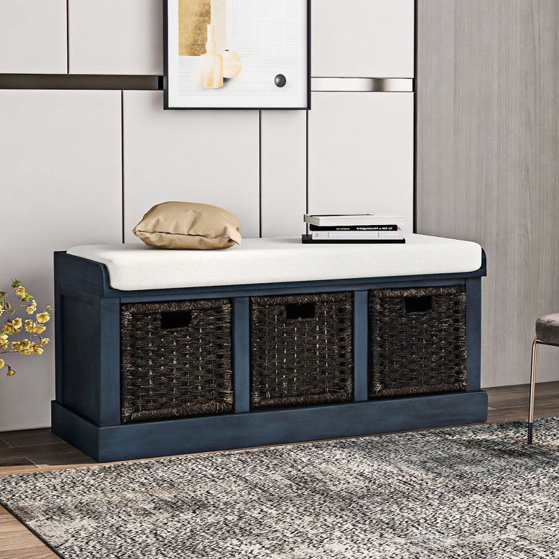Banc de rangement à tiroirs Guyanne, Bleu marine antique
