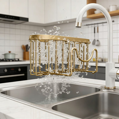 Porte-éponge en acier inoxydable pour évier de cuisine - chariot d'évier mobile avec crochet en forme de M, organisateur d'évier double pour éponge à vaisselle, brosse et bouchon d'évier, finition nickel sable