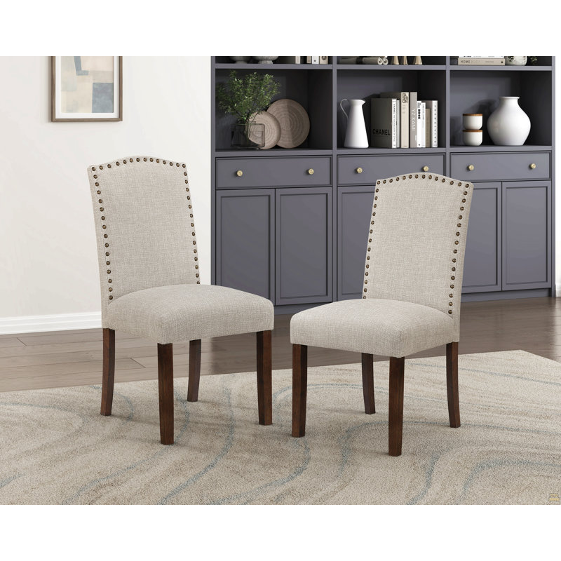 Ensemble de 2 chaises d'appoint, garniture cloutée de dossier de siège en tissu, Taupe