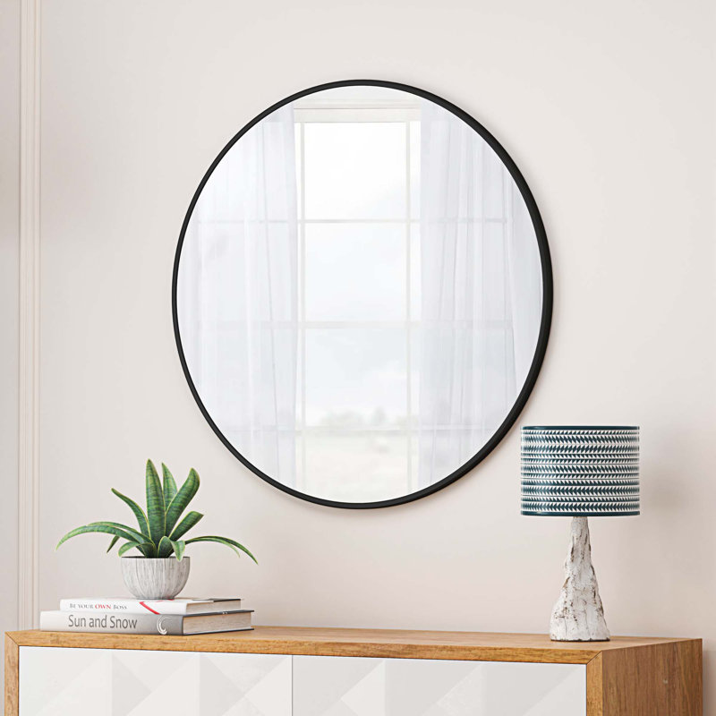 Miroir mural rond en métal, Noir, 36 po x 36 po