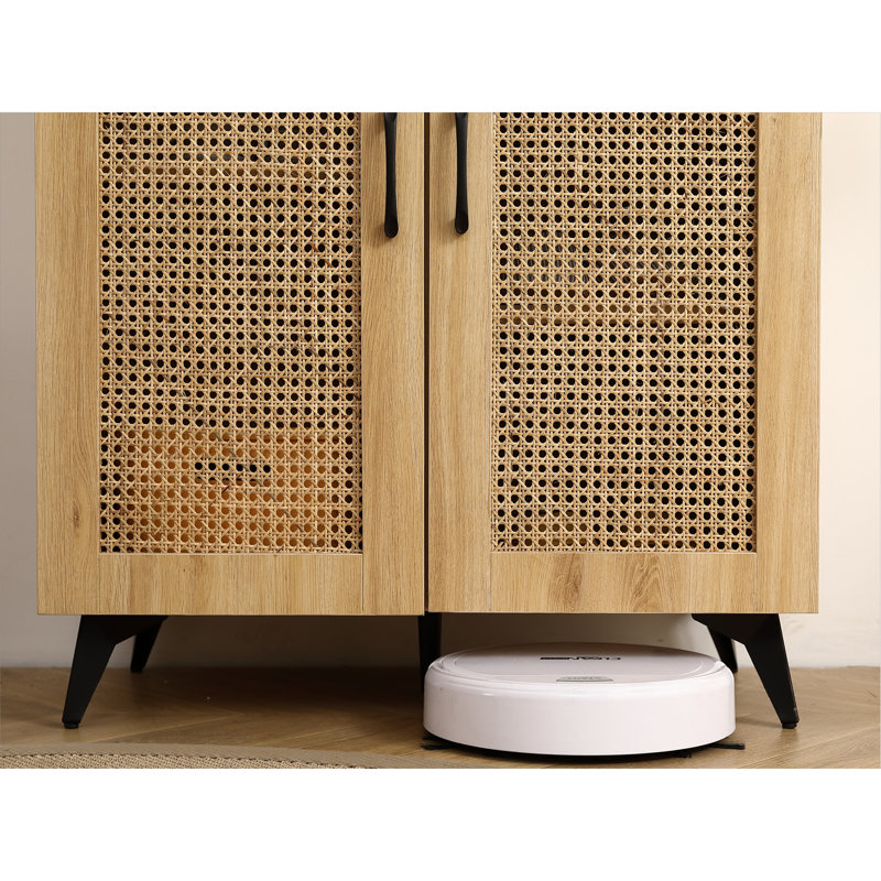 Natural Rattan Storage Cabinet Double-Door Shoe Cabinet With Large Storage Space And Durable Structure
