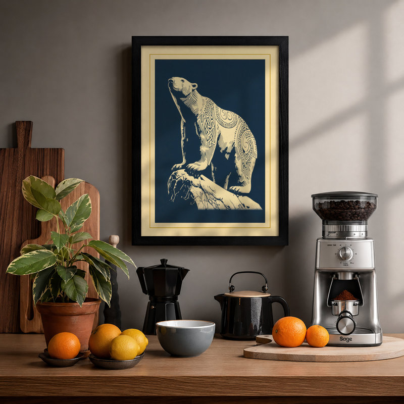 Upright Polar Bear Scandinavian - Framed Print, A3 - 42.0 x 29.7 cm, Black