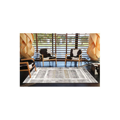 Tapis tissé à motif géométrique gris lavable traditionnel
