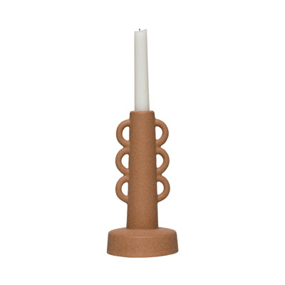 Stoneware Taper Holder with Handles Terracotta