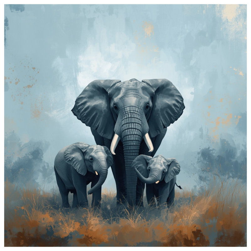 Rideaux de fenêtre Elephant Family In Grassland, 50 po x 92 po - 1 panneau, Transparent